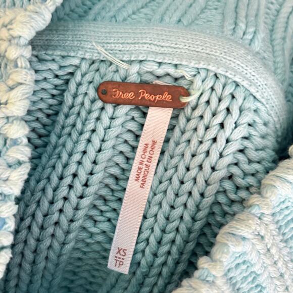 Free People Womens Sweetheart Mock Sweater in Ocean Blue, Boho Slouchy | XS - Picture 6 of 9